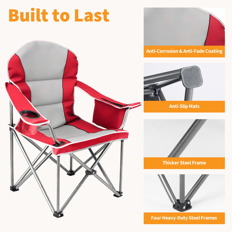 Oversized Camping Folding Chair, Heavy Duty Padded Chair With Cup Holder Storage And Cooler Bag, 5000 LBS Steel Frame, Portable For Outdoor thumbnail 11