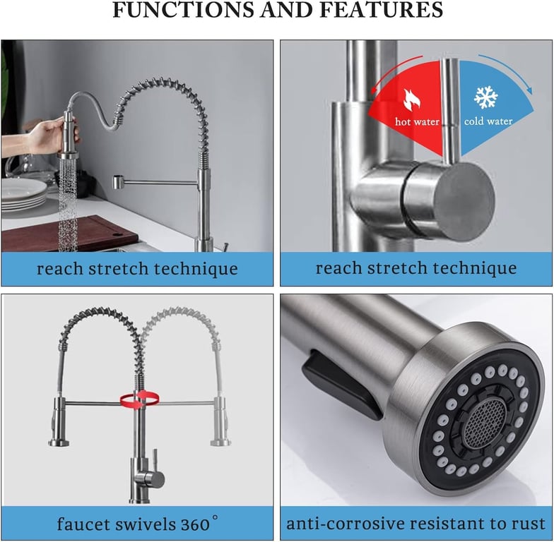 Modern Monobloc Pull Out Kitchen Mixer Tap Dual Spout Spray Single Lever 360 thumbnail 12