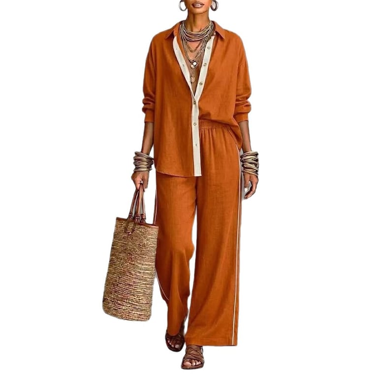 Women's Contrast-Color Casual Loose Pants Two-Piece Set | Comfy thumbnail 10