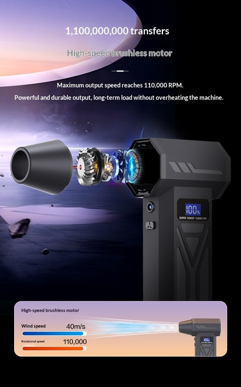 Violent Handheld Turbo Fan 110K RPM | Wireless LED Dust Blower thumbnail 18