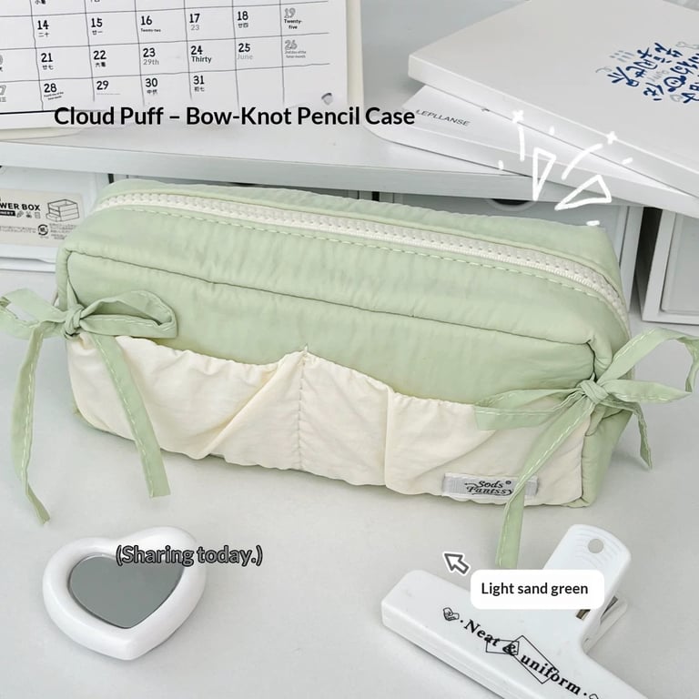 Cloud-Shaped Puff Pastry Bowknot Desk Organizer | Soft Pencil Case thumbnail 6