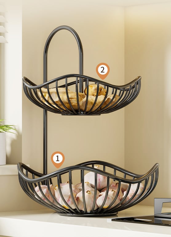 Kitchen Onion Ginger Garlic Basket Double-Layer Fruit Storage Rack thumbnail 7