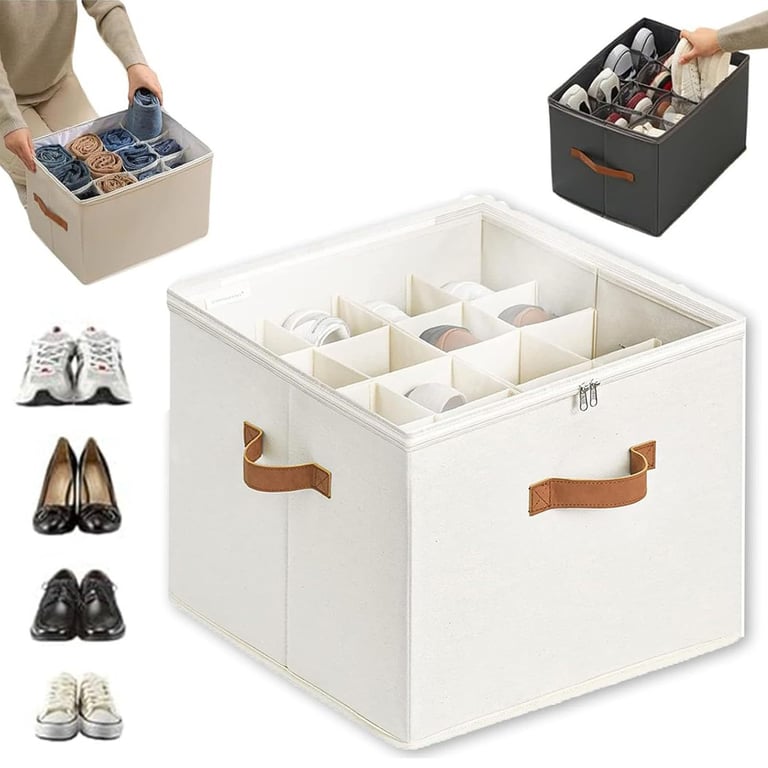 Foldable Fabric Shoe Storage Box with Dividers | Organize & Protect thumbnail 13