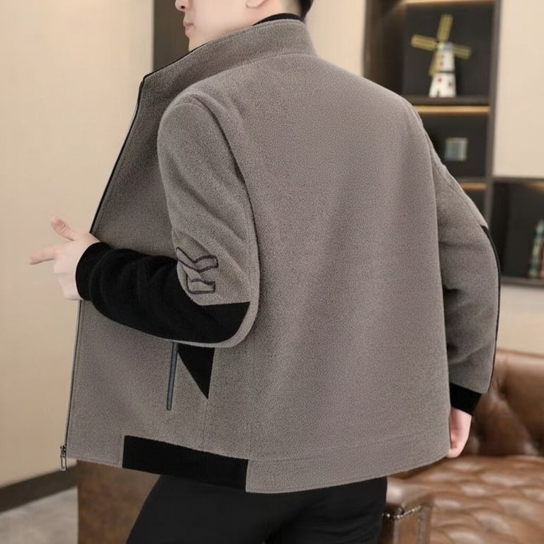 Men's Stand-Neck Jacket with Fleece Lining | Warm Thickened Outerwear thumbnail 2