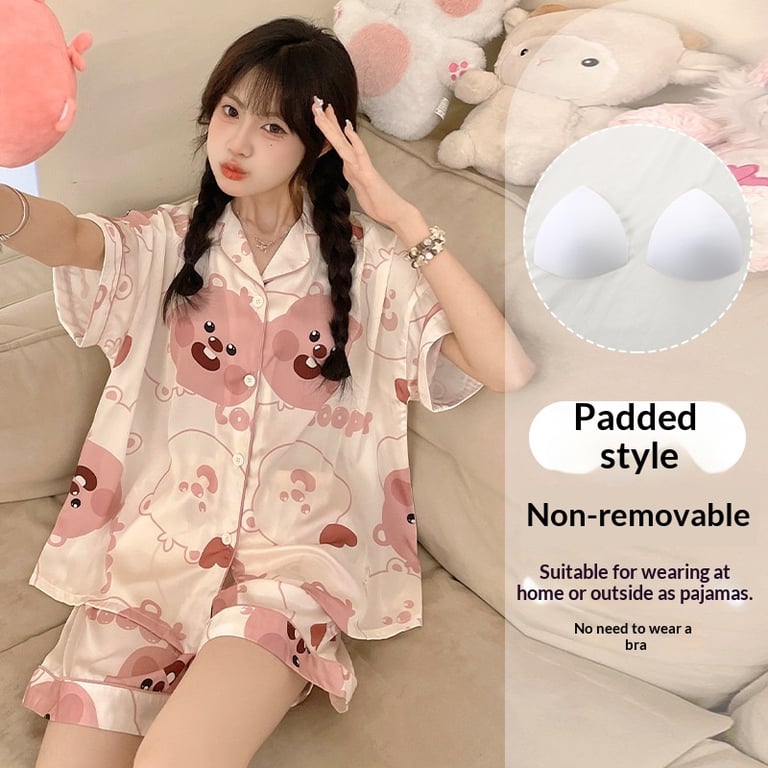 Women's Summer Ice Silk Pajama Set 3-Piece Short-Sleeve | Captain Fam thumbnail 16