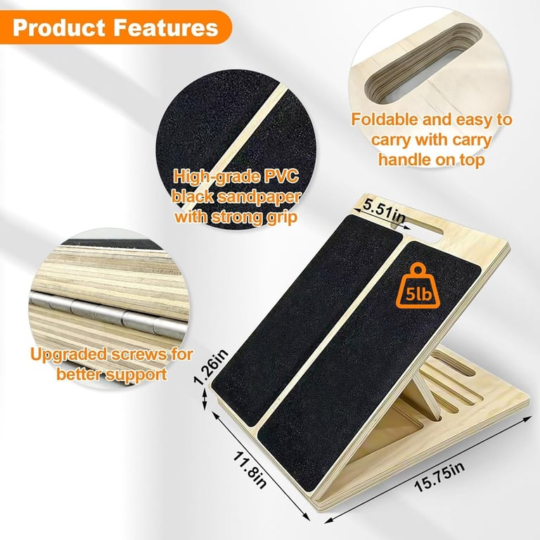 Wooden Slant Board Calf Stretcher | Foldable Incline Board for Yoga thumbnail 12