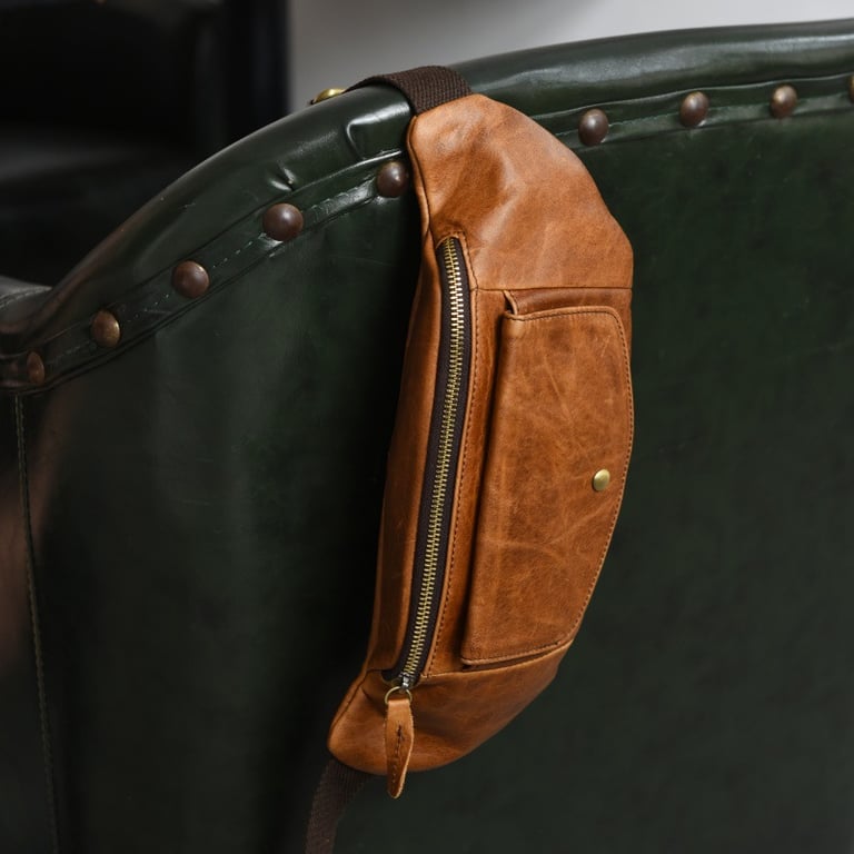 Retro Casual Vegetable Tanned Full-grain Leather Cowhide Chest Bag | Home & Kitchen thumbnail 14