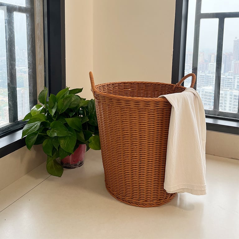 Woven Rattan Hand-Braided Laundry Basket | Stylish Storage Bin thumbnail 7