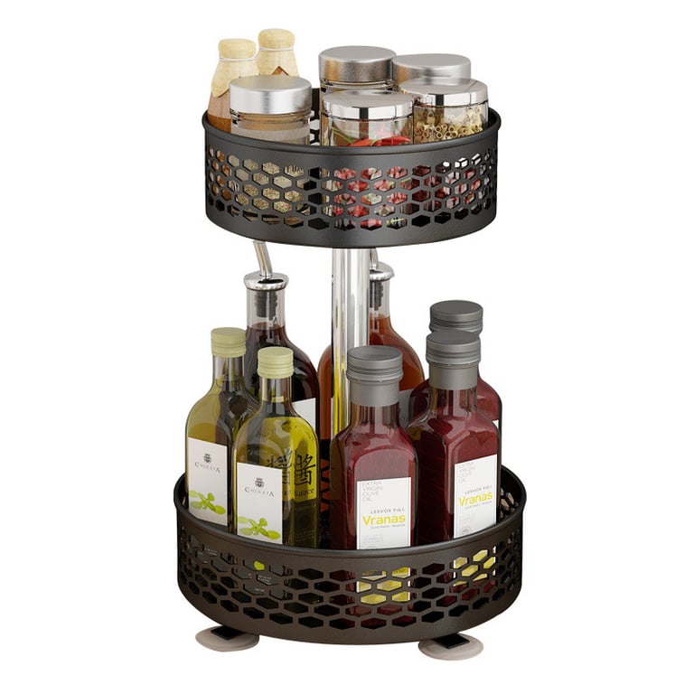 Rotating Spice Rack Carbon Steel Floor-Standing Kitchen Shelf thumbnail 2