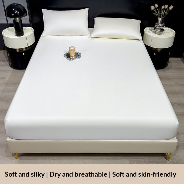 Summer Solid-Color Ice Silk Fitted Sheet | Cooling Bedding Canada - image 1