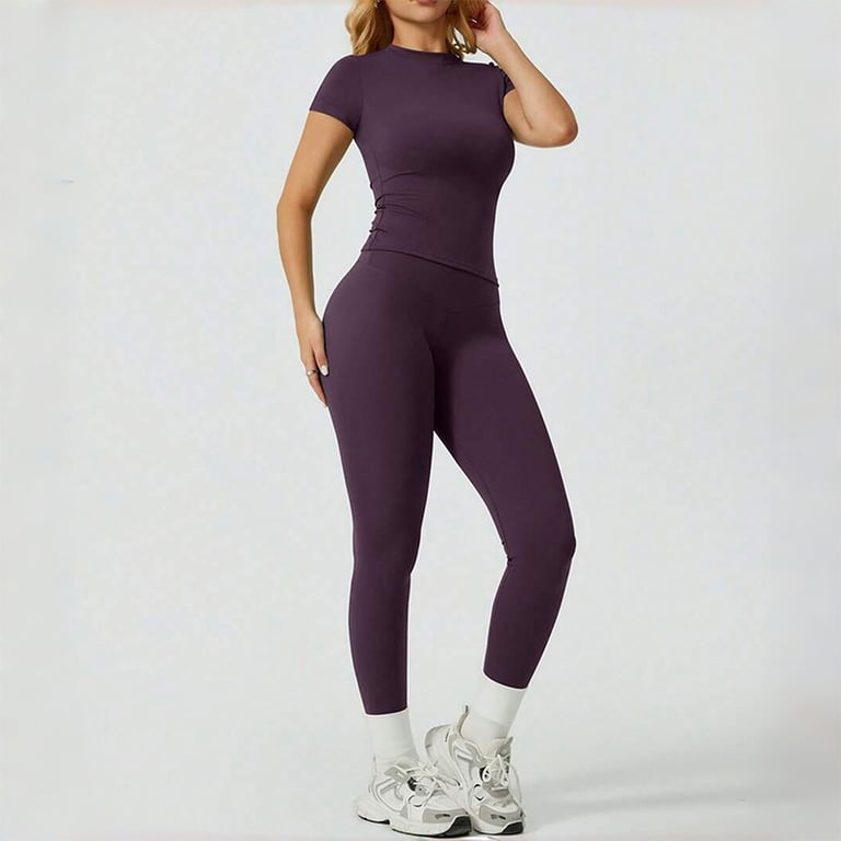 Quick-Drying Yoga Outfit Set | Tight-Fitting Short-Sleeve Top & Long Leggings thumbnail 1