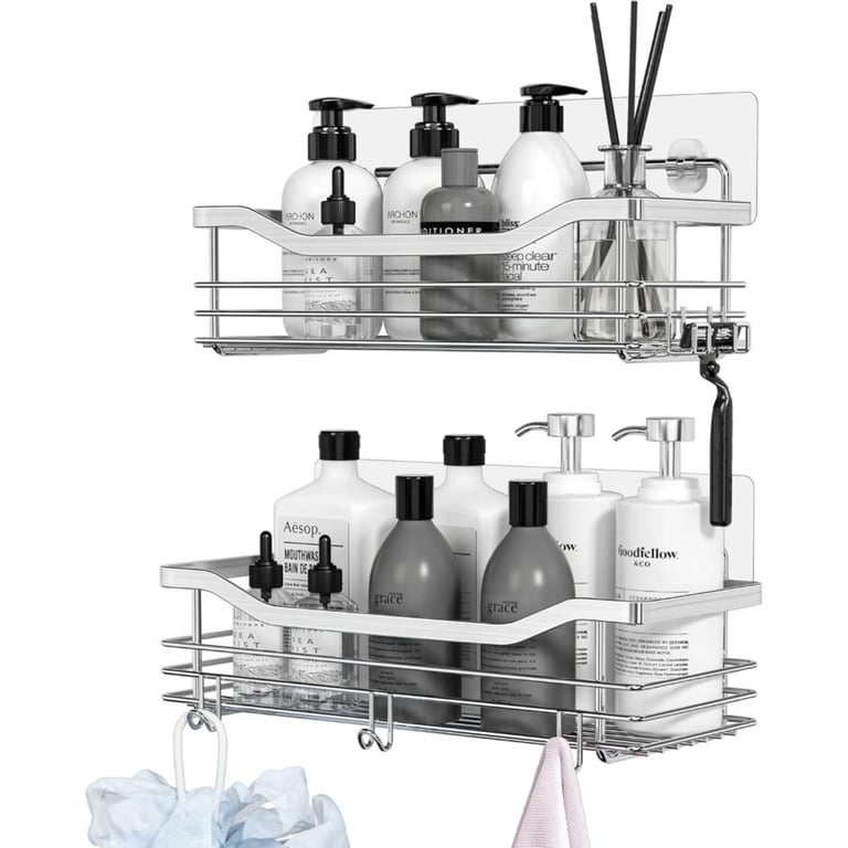 Set of 2 Stainless Steel Shower Shelves | No Drilling Required | Home & Kitchen Storage thumbnail 2