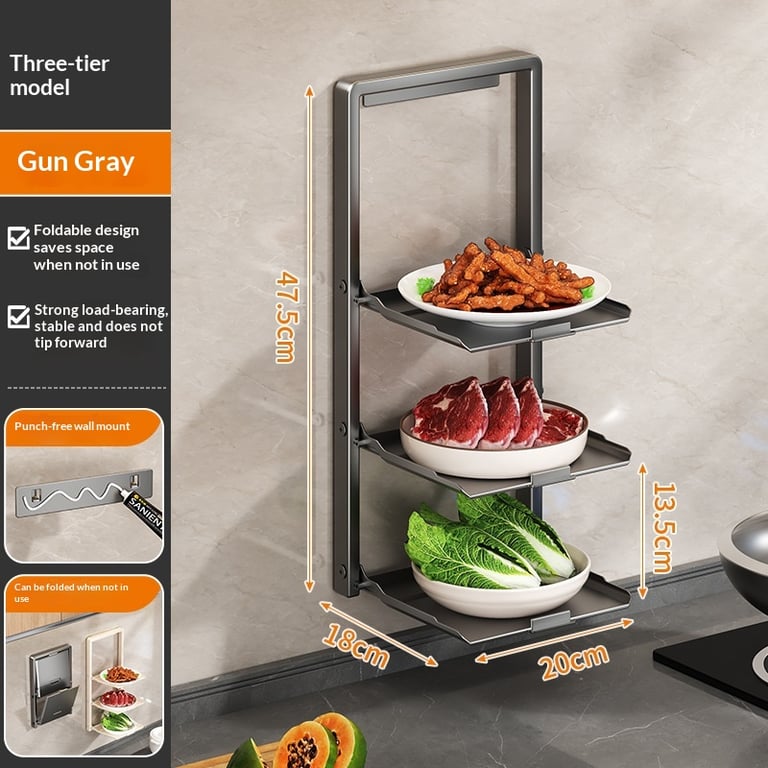 Punch-Free Foldable Kitchen Prep Rack | No-Drill Wall Mount thumbnail 14