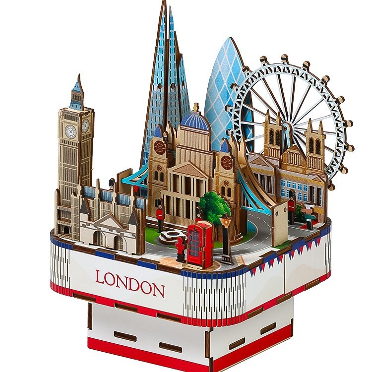 3D Wooden Puzzle Music Box | Handmade City Skyline Model - image 1