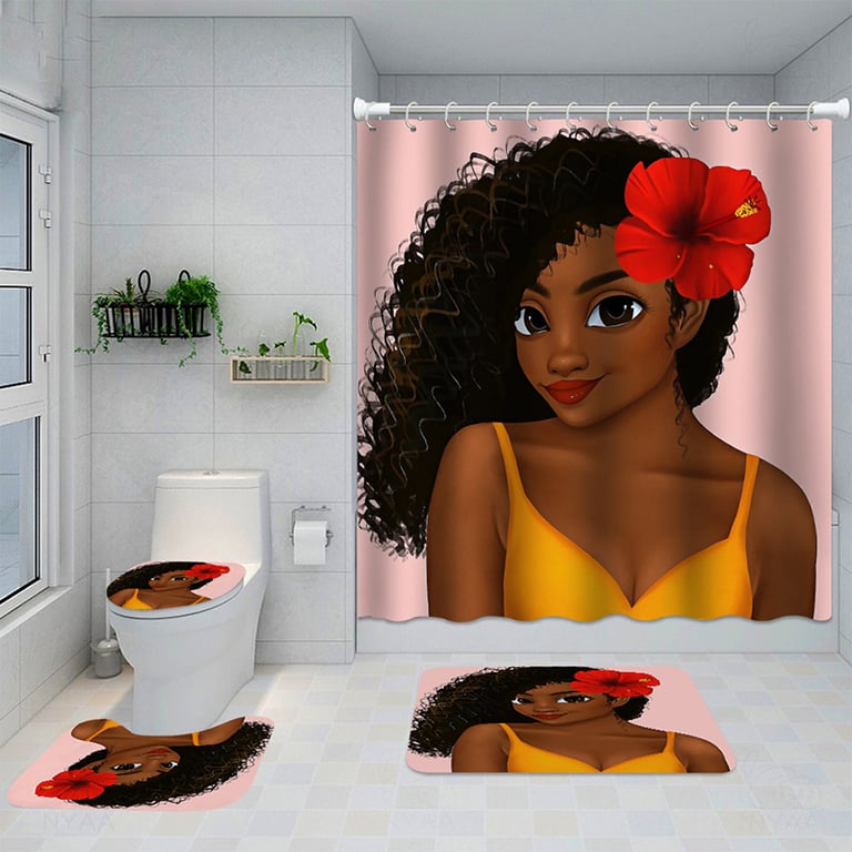 Artistic Shower Curtain 4-Piece Set with Bath Mats | Captain Fam thumbnail 11
