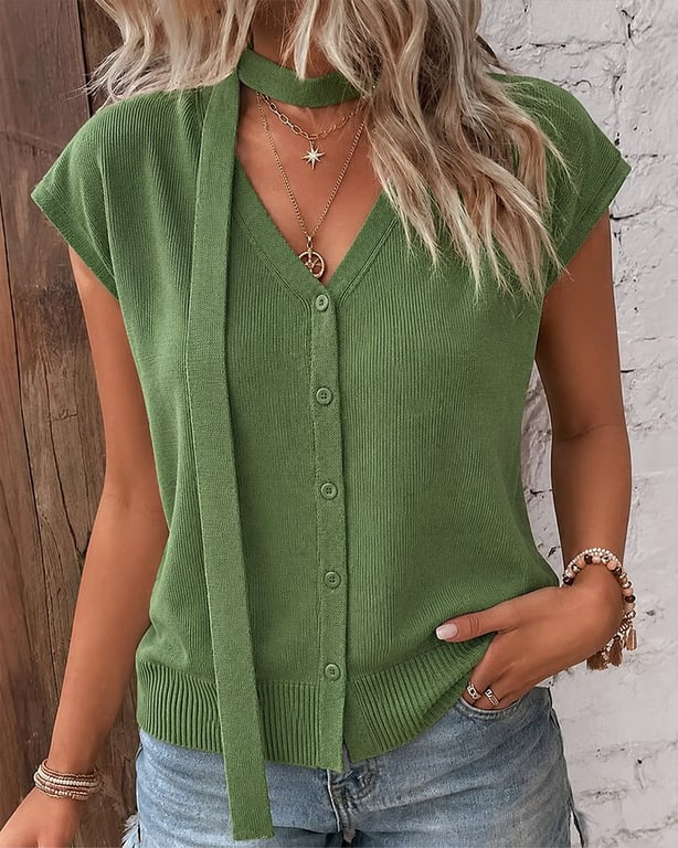 V-Neck Ribbed Ice-Silk Knit Cardigan for Women | Lightweight Breathable thumbnail 11