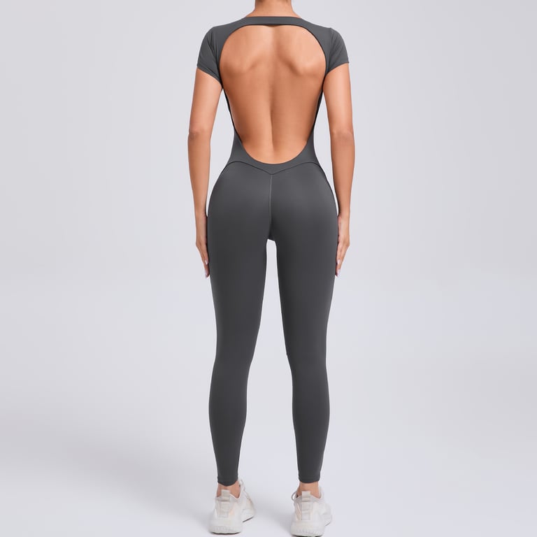 Women's Fashion Solid Color Quick-Drying Yoga Bodysuit | Open Back thumbnail 2