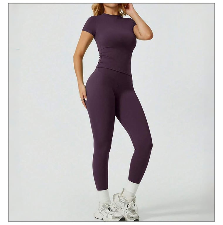 Quick-Drying Yoga Outfit Set | Tight-Fitting Short-Sleeve Top & Long Leggings thumbnail 13