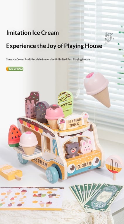 Wooden Ice Cream Model Playset Toy | Role-Play Store & Truck thumbnail 8