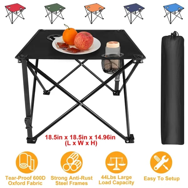 1Pc-2Pcs Options - Foldable Camping Table Portable Picnic Table Lightweight Travel Desk With 2 Cup Holders Carrying Bag thumbnail 9
