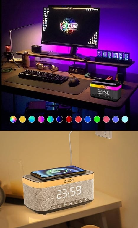 Bedside Alarm Clock with RGB Ambient Light | 15W Wireless Charging & Bluetooth Speaker thumbnail 8
