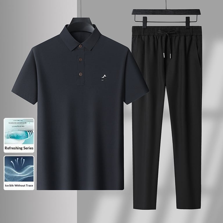 Men's Casual Sport Two-Piece Set | Ice Silk Polo & Pants thumbnail 15