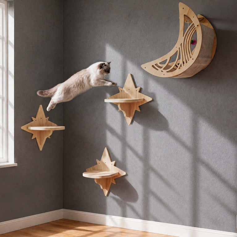 Wooden Star And Moon Hammock Cat Wall Set | Home & Kitchen Pet Furniture thumbnail 6