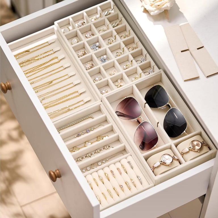 Drawer Tray Jewelry Box Earring Necklace Storage Velvet | Home & Kitchen thumbnail 9