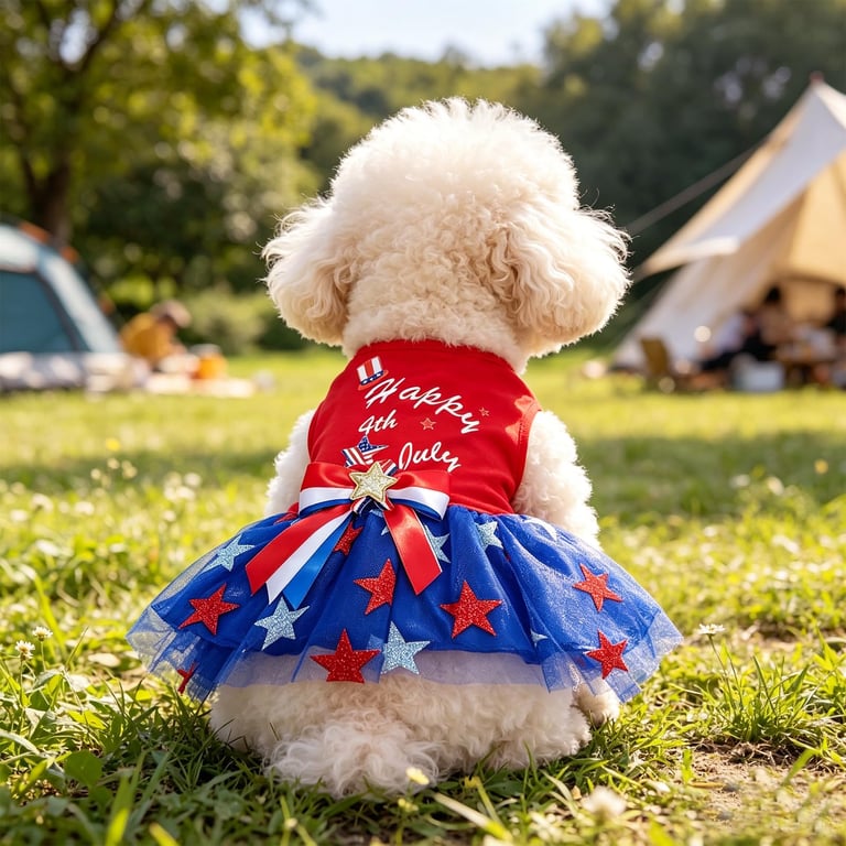 Patriotic Dog Tulle Dress | 4th of July Pet Outfit with Sparkly Stars - image 1