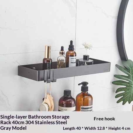 304 Stainless Steel Bathroom Mirror Storage Rack | Modern Shelf thumbnail 6