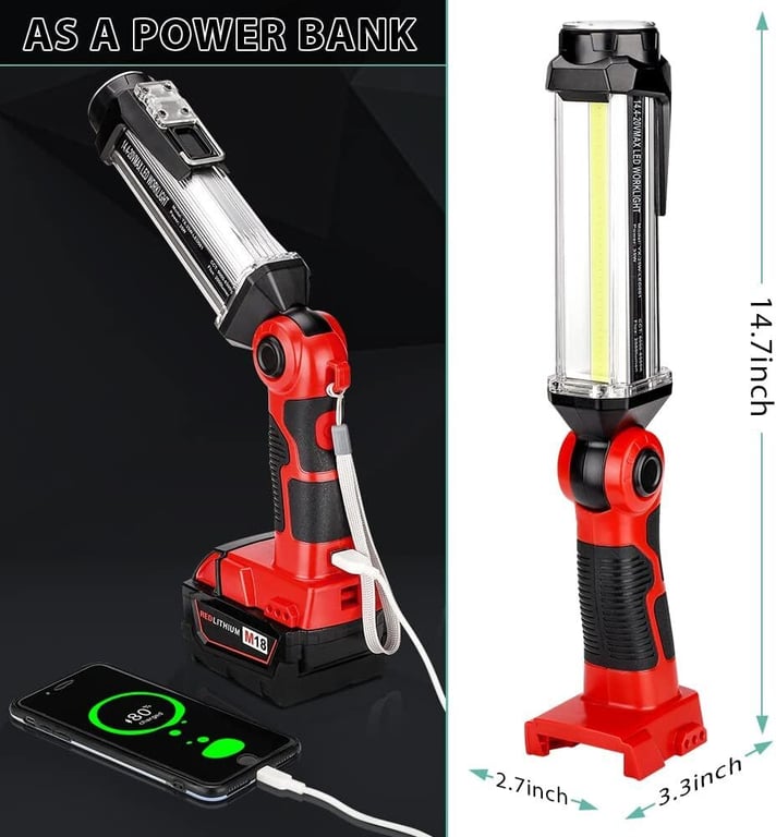 Cordless LED Work Light Milwaukee 18V Battery 2000LM Floodlight thumbnail 4