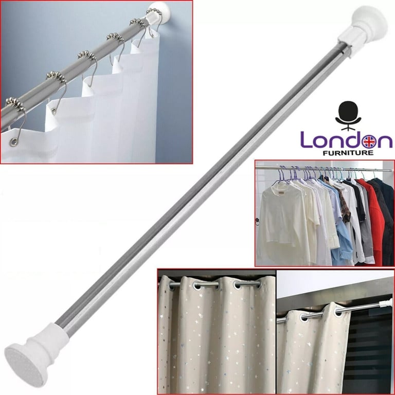 Heavy Duty Telescopic Shower Curtain Pole | No-Drill Spring Tension Rod thumbnail 8