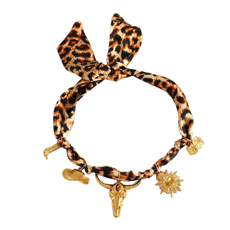 Leopard-print Silk Scarf With A Cow-head Heart-shaped Pendant