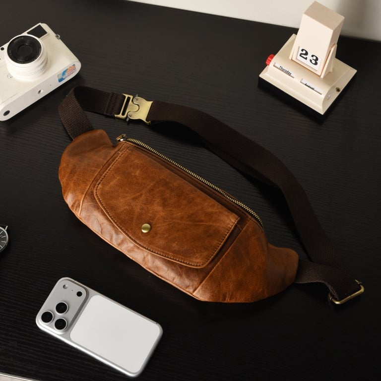 Retro Casual Vegetable Tanned Full-grain Leather Cowhide Chest Bag | Home & Kitchen thumbnail 8