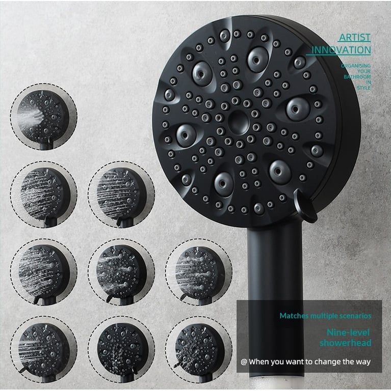 9-Setting Handheld Shower Head with Filtration | Chrome & Matte Black thumbnail 17