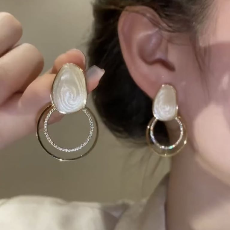 Sparkly Zircon Geometric Loop Drop Earrings | Square Face Flattering thumbnail 3