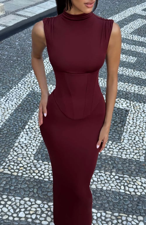 Women's Solid-Color Turtleneck Sleeveless Waist-Cinching Maxi Dress | Home & Kitchen thumbnail 12