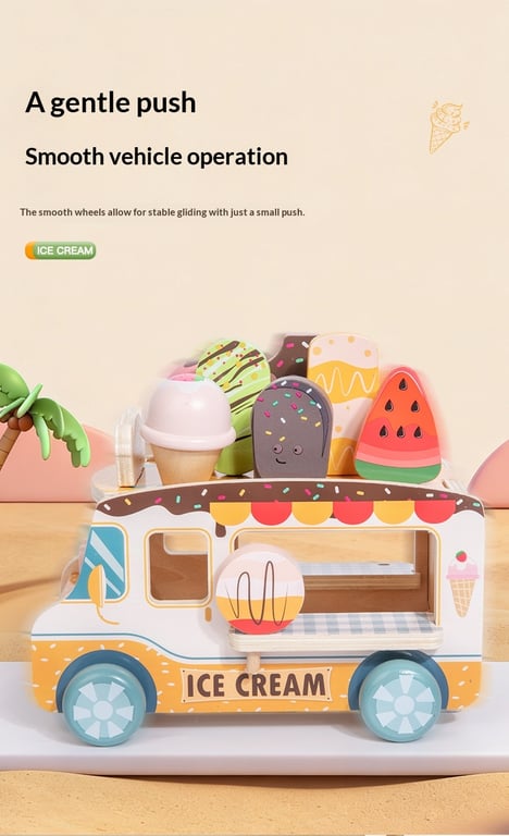 Wooden Ice Cream Model Playset Toy | Role-Play Store & Truck thumbnail 6