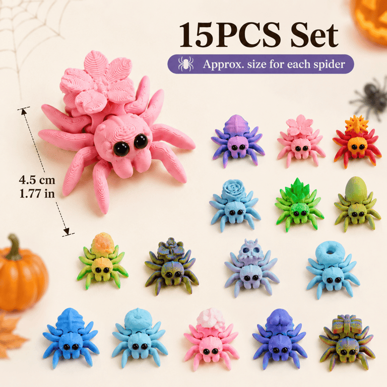 15PCS 3D Printed Mini Spider Figurine Set | Cute Halloween Desk Organizer thumbnail 2