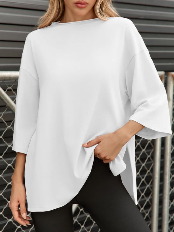Fisoew Women's Oversized T-Shirt with Side Slits | Loose Fit Gym Tee thumbnail 3