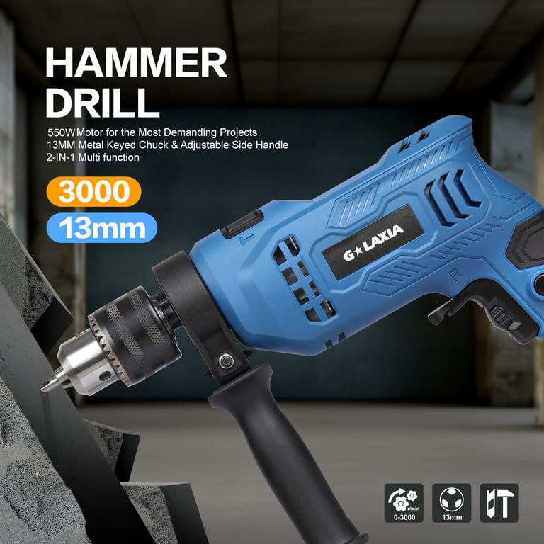 G LAXIA 550W Hammer Drill | 2-in-1 Electric Drill with 105 Accessories thumbnail 14