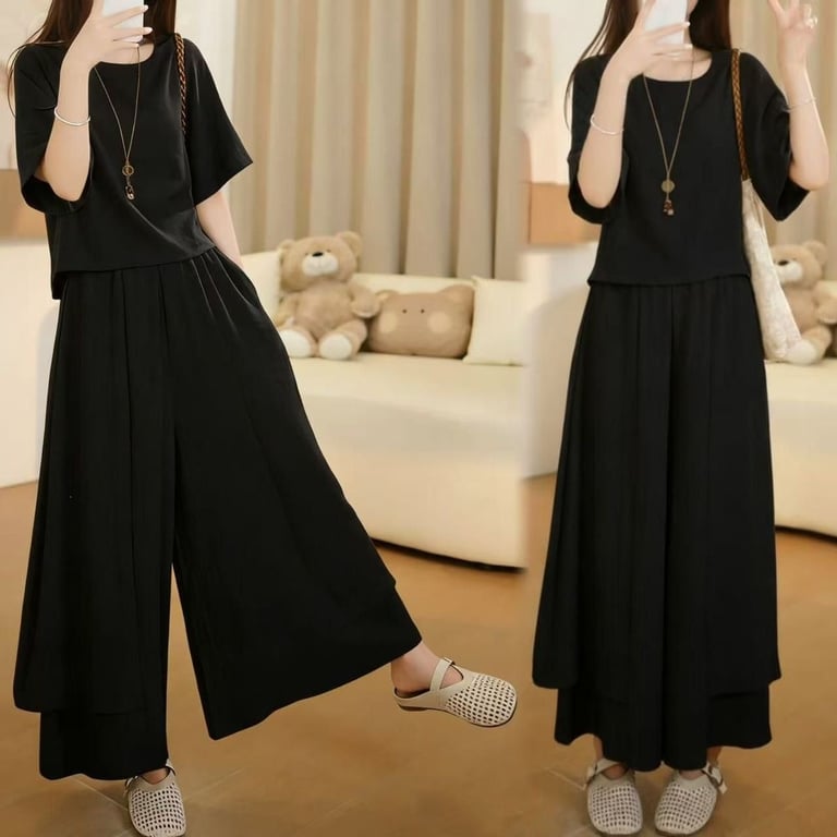 Elegant Two-Piece Women's Set: Crop Top & Wide-Leg Skirt-Trousers thumbnail 18