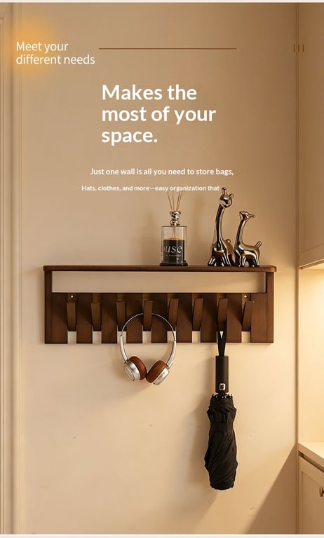 Solid Wood Coat Rack with Piano Keys | Modern Wall Mount Storage thumbnail 14