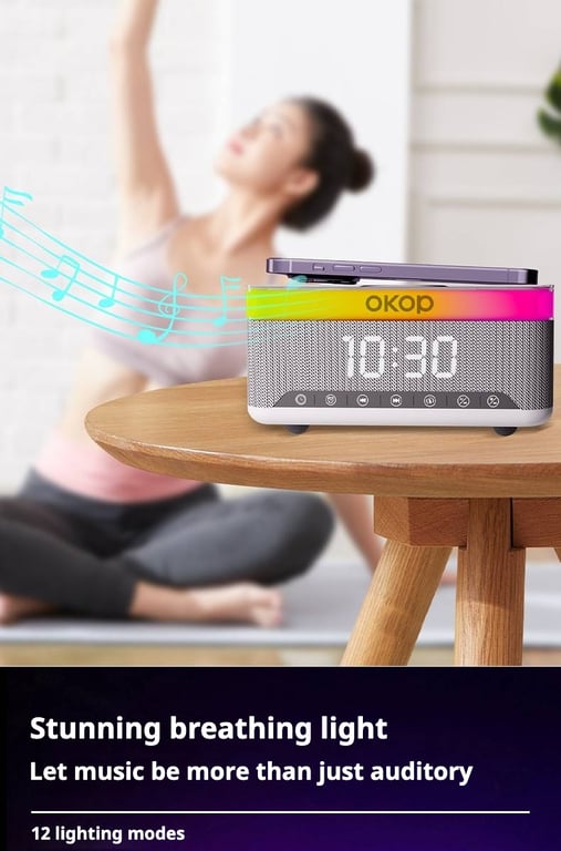 Bedside Alarm Clock with RGB Ambient Light | 15W Wireless Charging & Bluetooth Speaker thumbnail 7