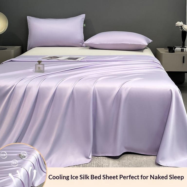 Summer Cooling Ice Silk Bed Sheet Set | Home & Kitchen Luxury Bedding thumbnail 12