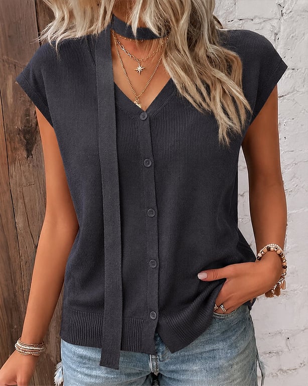 V-Neck Ribbed Ice-Silk Knit Cardigan for Women | Lightweight Breathable thumbnail 10