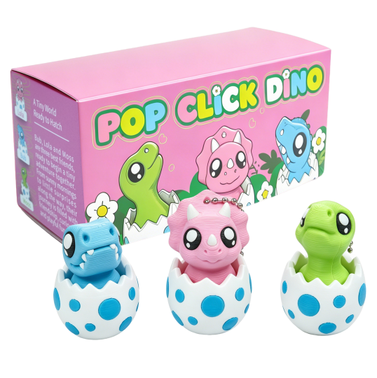 3PCS 3D Printed Dinosaur Egg Clicker Keychain Set, Mini Hatching Dino Press Click Fidget Charms, Cute Desk & Bag Accessories - image 1