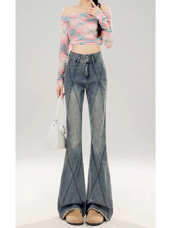 Style Bootcut Jeans Women | American Vintage Diamond Panel Design thumbnail 5