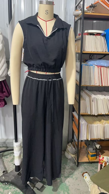 Sleeveless Lapel Top with Pockets & Faux Drawstring Pants Set | Home & Kitchen thumbnail 9