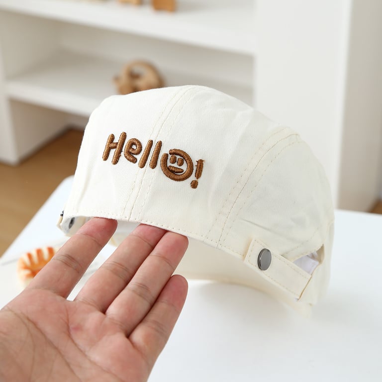 Children's Embroidered Smiling Face Beret | Adjustable Soft-Top Cap
